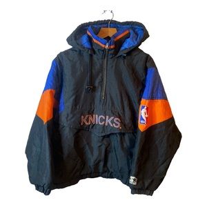 VINTAGE 90s STARTER NEW YORK KNICKS NBA ORANGE BLUE PULLOVER JACKET Youth M